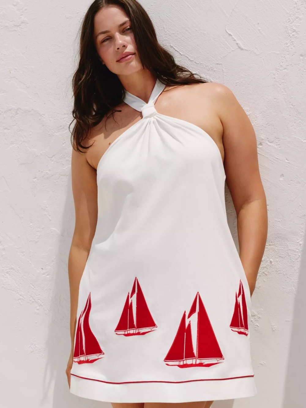 Anthropologie Celandine Embroidered Sailboat Halter Mini Dress size XL nwt